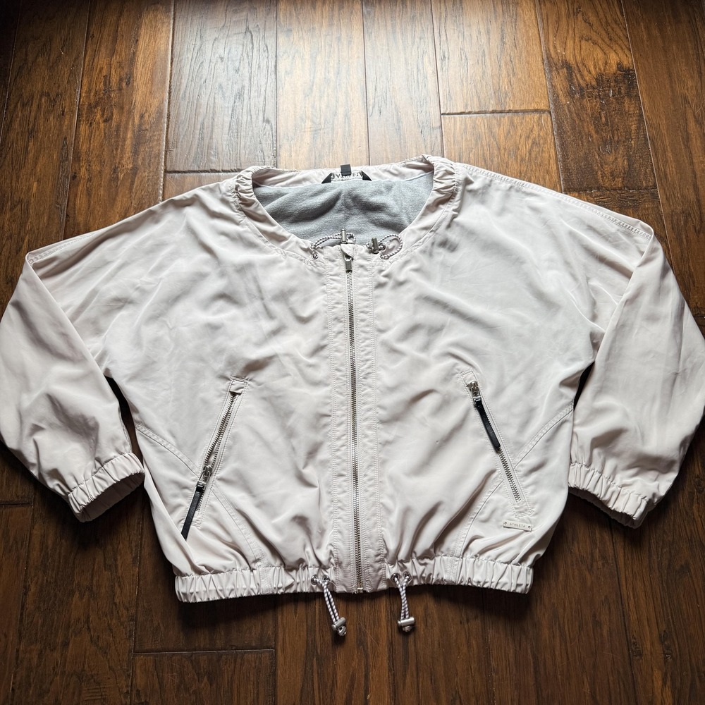 Athleta Windbreaker Jacket Womens Small light beige Full Zip Lined Drawcord